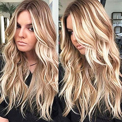 Long Curly Wig – Yellow Gold Big Wave Style